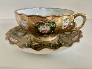 Exceptionally Rare Antique Cup And Saucer,  Limoges? Dresden? Handpainted Gold