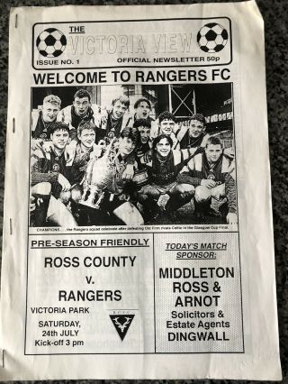 Ross County V Rangers Friendly Programme July 1993 Rare 14 Autographs