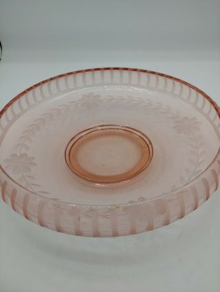 Vintage Pink Depression Glass Serving Bowl Dish Footed Large 10.  5 " Etched Rare